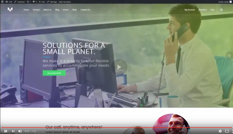 video of VOIP, Telecom and cloud services WordPress theme